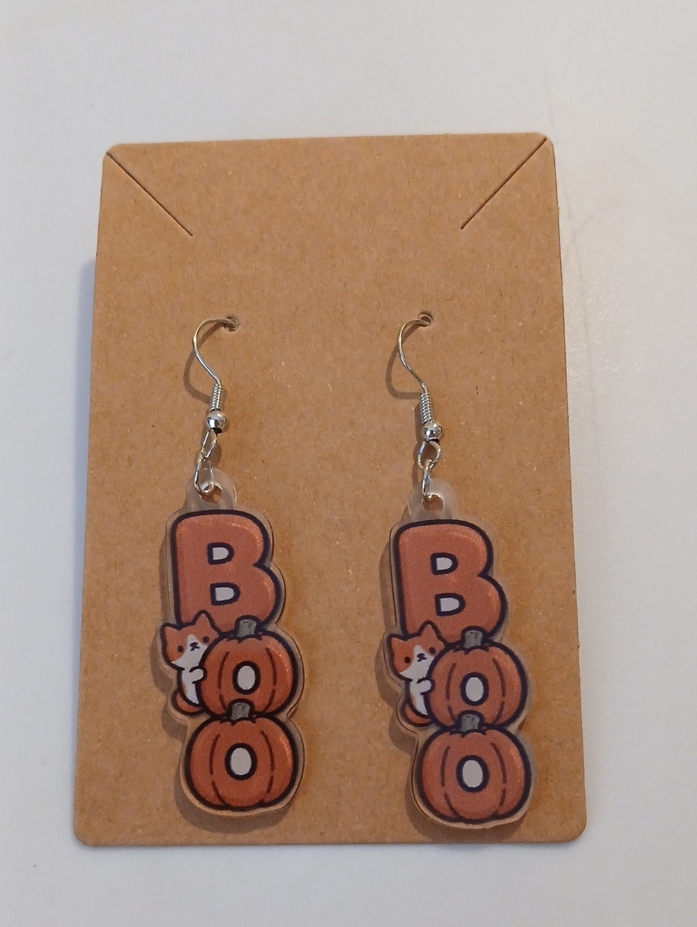 Fashion Jewelry Halloween 'Boo' Pumpkin Cat Dangle Earrings - Orange